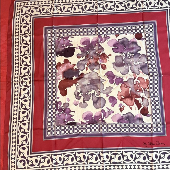 Floral Red and Purple Silk Scarf by Paloma Picasso - Picture 2 of 14
